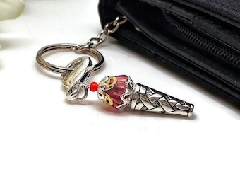 Pink Ice Cream Cone Keychain | Purse Charm, Backpack Accessory