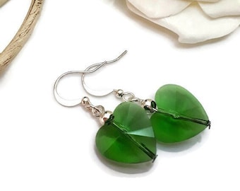 Green Crystal Heart Drop Earring