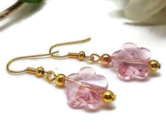 Pink Flower Crystal Drop Earrings