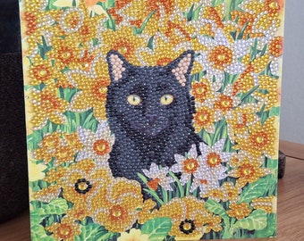 Black Cat In Daffodils Blank Card