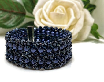 Dark Blue Double Row Flat Spiral Bracelet