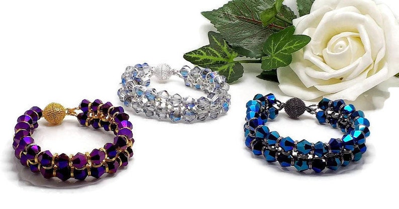 Clear iridescent Crystal Bicone Chain Maille Bracelet