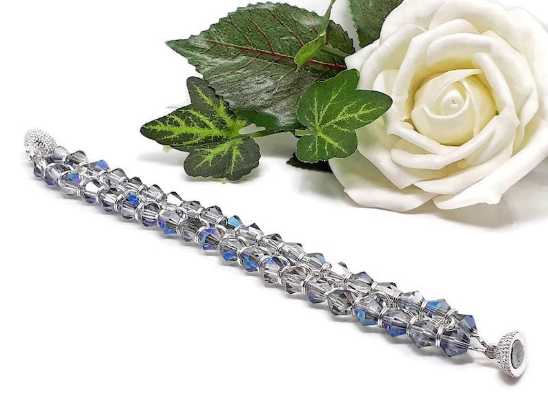 Clear iridescent Crystal Bicone Chain Maille Bracelet