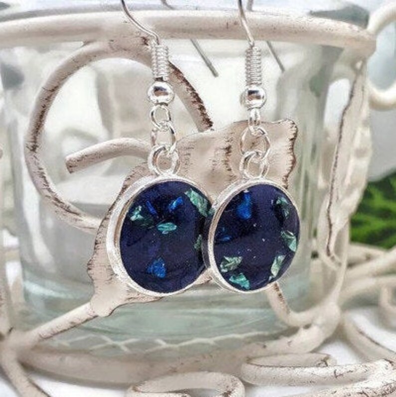 Dark Blue Cabochon Resin Earrings image 5