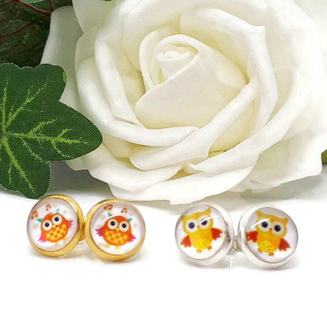 Boucles D'oreilles Hibou En Corail Et Argent Massif 925 Millièmes - Bijoux De Qualité Supérieure