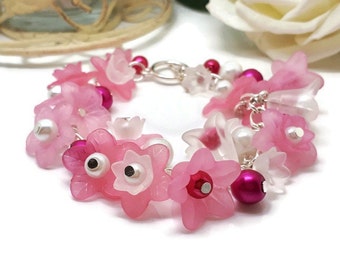 Pink Lucite Flower Charm Bracelet