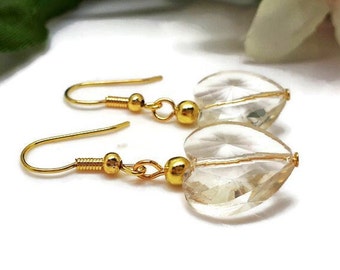 Clear Crystal Heart Drop Earrings