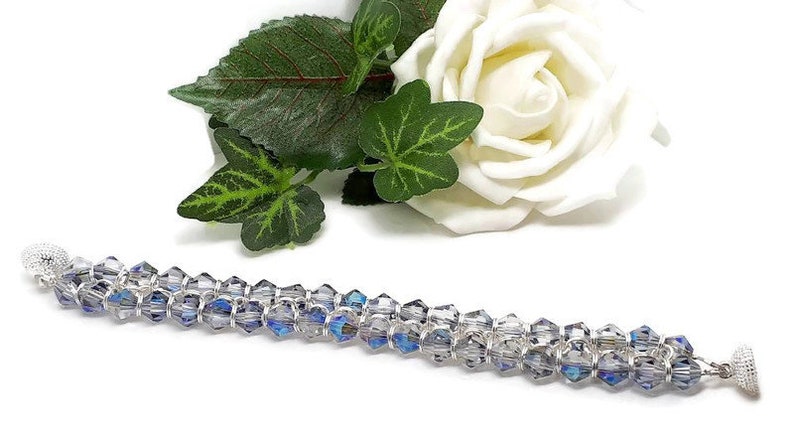 Clear iridescent Crystal Bicone Chain Maille Bracelet