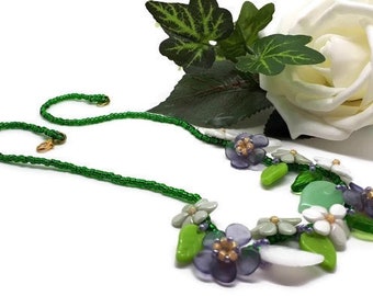 Floral Cluster Beadwoven Necklace