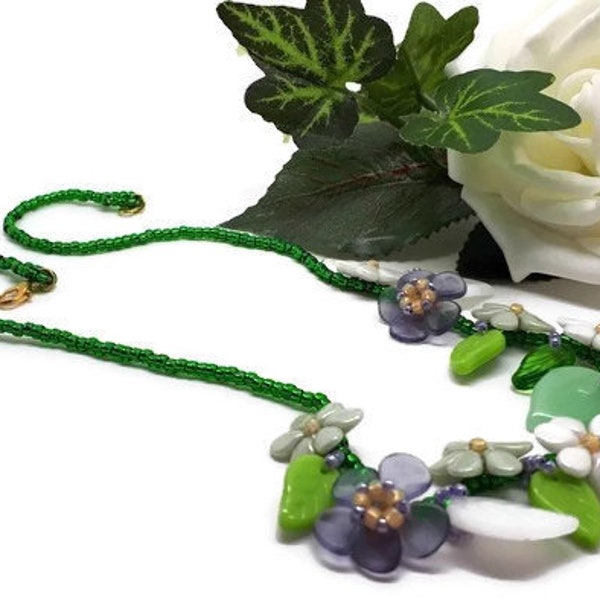 Floral Cluster Beadwoven Necklace