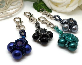 Silver, Blue & Black Pearl Cluster Rivoil Beaded Bag charm