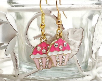 Pink Cupcake Drop Earrings