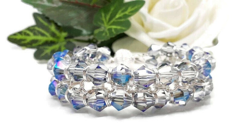 Clear iridescent Crystal Bicone Chain Maille Bracelet