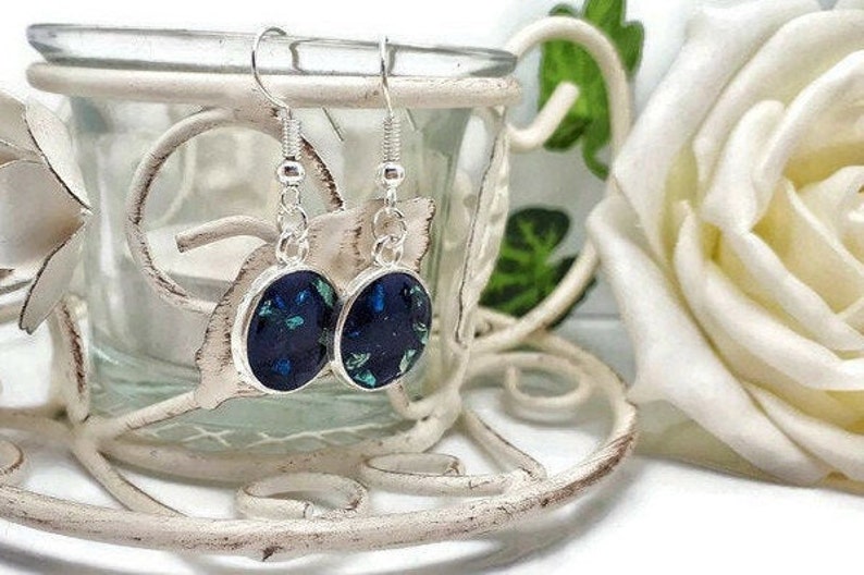 Dark Blue Cabochon Resin Earrings image 3