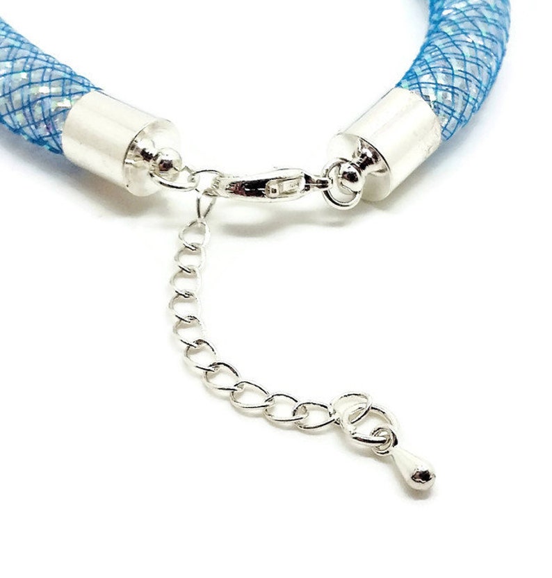 Crystal filled Fashion Bracelet Tubular Cuff Bracelet Blue Crystal Pearl Mesh Bracelet with Clear Crystal Charm Stardust Cuff Bracelet