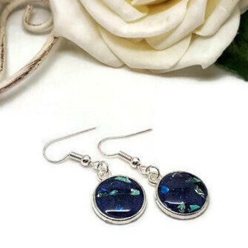 Dark Blue Cabochon Resin Earrings image 4