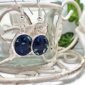 Dark Blue Cabochon Resin Earrings image 1