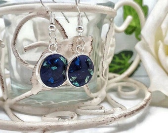 Dark Blue Cabochon Resin Earrings