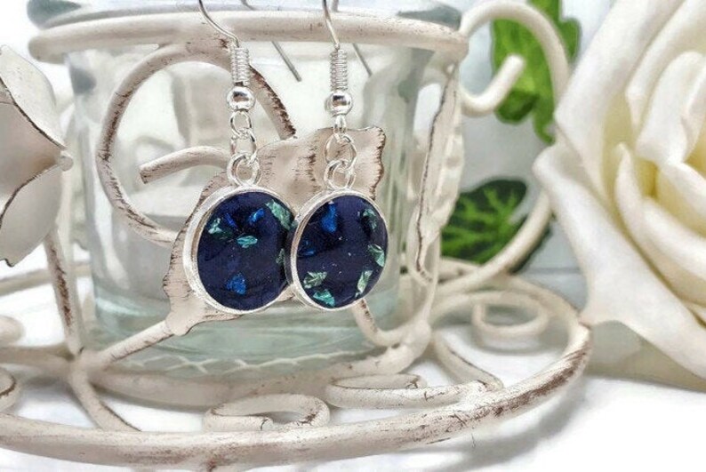 Dark Blue Cabochon Resin Earrings image 1