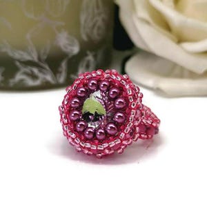 Elegant Rose Pink Beaded Statement Ring | Crystal Rondelles & Glass Pearls | Perfect Gift