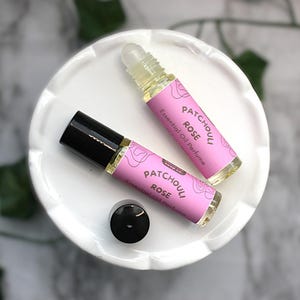 Patchouli Rose Essential Oil Perfume - Natural Rose Geranium and Dark Patchouli Scent - Floral and Earthy - Luxe Roll On