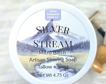 Silver Stream Shaving Soap w/ Tallow & Shea, Artisan Made in Small Batches