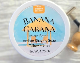 Banana Cabana Artisan Shave Soap w/ Tallow & Shea Butter, Wet Shaving for Men and Women