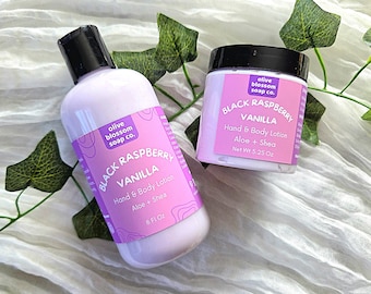 Black Raspberry Vanilla Lotion w/ Aloe and Shea, Hand and Body Moisturizer, Non Greasy