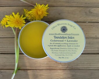 Dandelion Salve, Wildcrafted, All Natural Ointment, Home Remedy, Natural Relief Balm, Cedarwood and Lavender Essential Oils