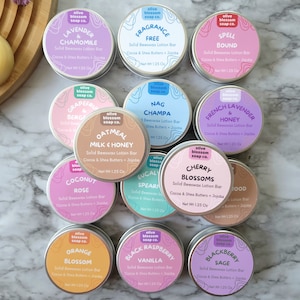 Solid Lotion Bar in Tin  - Beeswax Lotion Bar - Gift Under 10 - Body Butter Bar - Shea and Cocoa Butters - Jojoba and Avocado Oils