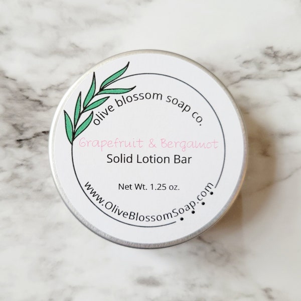 Grapefruit & Bergamot Essential Oil Solid Lotion Bar - Moisturizer - Natural Lotion - Zero Waste Lotion - Beeswax Lotion Bar