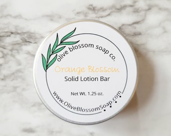 Orange Blossom Solid Lotion Bar in Tin - Moisturizer - Natural Lotion - Zero Waste Lotion - Beeswax Lotion Bar - Body Butter Bar