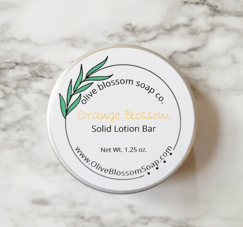 Orange Blossom Solid Lotion Bar in Tin Moisturizer Natural Lotion Zero Waste Lotion Beeswax Lotion Bar Body Butter Bar image 1