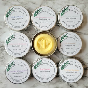 Solid Lotion Bar in Tin Beeswax Lotion Bar Gift Under 10 Body Butter Bar Shea and Cocoa Butters Jojoba and Avocado Oils image 1