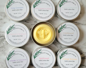 Solid Lotion Bar in Tin  - Beeswax Lotion Bar - Gift Under 10 - Body Butter Bar - Shea and Cocoa Butters - Jojoba and Avocado Oils