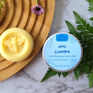 Nag Champa Solid Lotion Bar in Tin, Natural Beeswax Moisturizer for Dry Skin and Hands