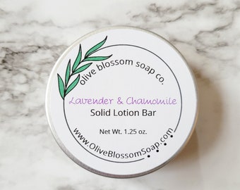 Lavender & Chamomile Essential Oil Solid Lotion Bar - Moisturizer - Natural Lotion - Zero Waste Lotion - Beeswax Lotion Bar