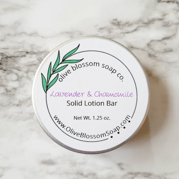 Lavender & Chamomile Essential Oil Solid Lotion Bar - Moisturizer - Natural Lotion - Zero Waste Lotion - Beeswax Lotion Bar