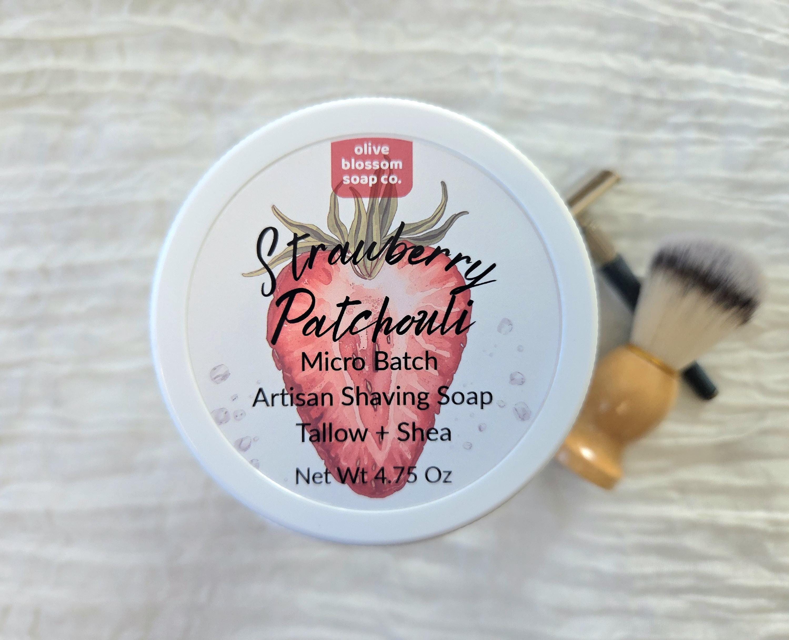 Strawberry Patchouli Shave Soap w Tallow & Shea Butter, Micro Batch…