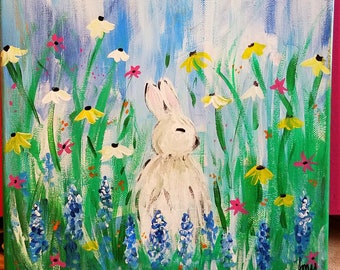 Spring Bunny in Flower Field Painting