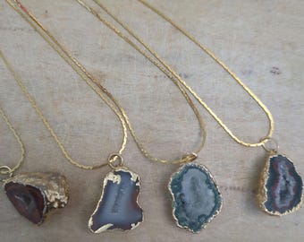 Natural Agate Geode Necklace- 3 choices