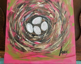 REDUCED Bird Nest Painting