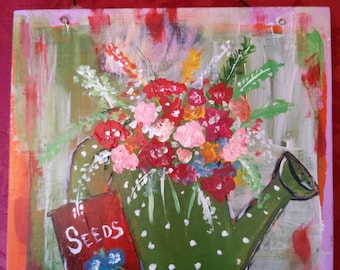 REDUCED Watering Can Painting