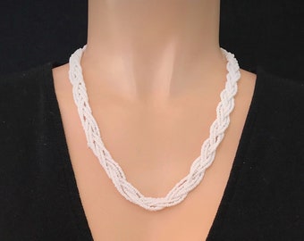 White necklace, boho necklace, 16 inch necklace, bridesmaid necklace, bride necklace, beaded necklace, seed bead necklace