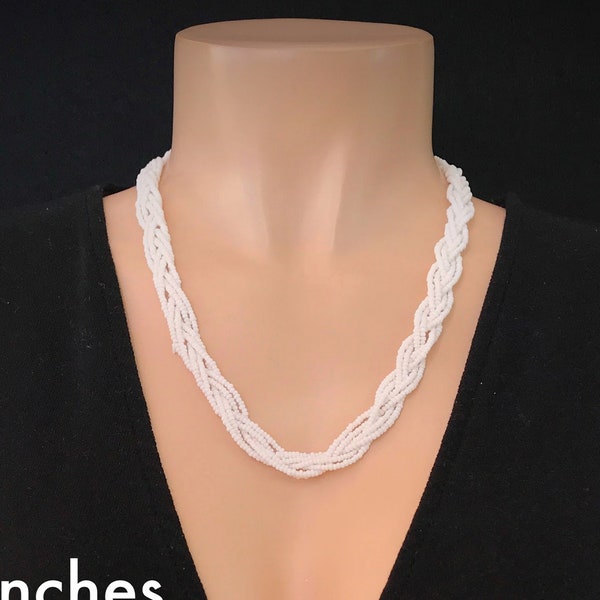 White necklace, boho necklace, 16 inch necklace, bridesmaid necklace, bride necklace, beaded necklace, seed bead necklace