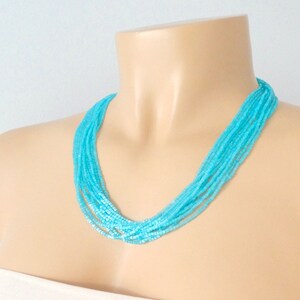 Collar de cuentas turquesas, collar de cuentas de semillas de aguamarina, collares de dama de honor, collares bohemios, collar retro, collar vintage