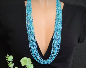 Long statement Turquoise beaded necklace, seed bead necklace,  teal necklace, aqua necklace