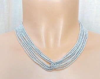 Silver necklace, gray necklace, beaded necklace, wedding necklace,seed bead necklace, bridesmaid gifts,boho necklace,bridesmaid necklace