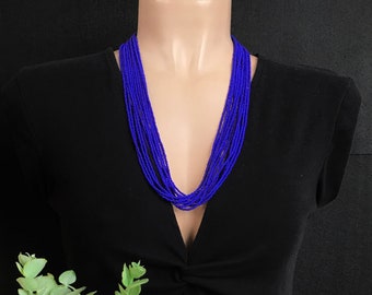 Cobalt blue necklace, seed bead necklace, sapphire blue necklace, royal blue statement necklace, boho, beaded necklace, bridesmaid gift