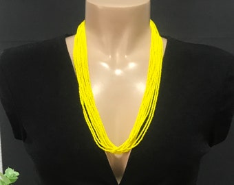 Long Yellow necklace, yellow statement necklace, seed bead necklace, bohemian necklace , beaded necklace, boho chic